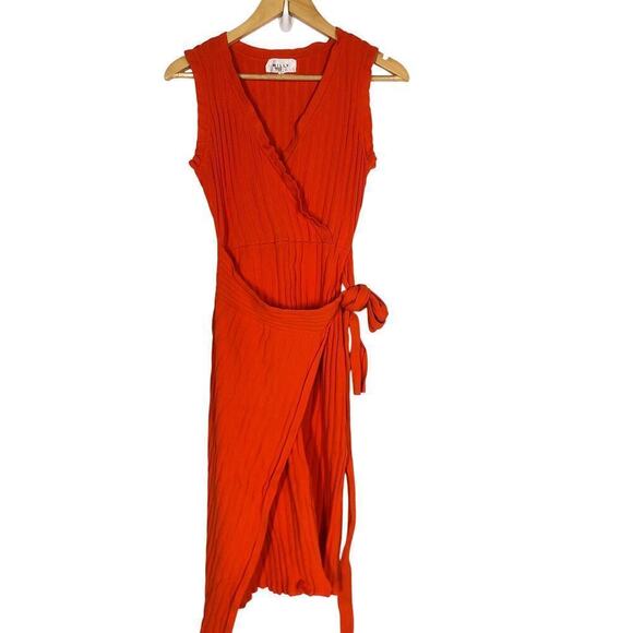 Milly Persimmon Dress Ribbed Sleeveless V-Neck Asymmetrical Wrap Orange Small - Picture 4 of 10